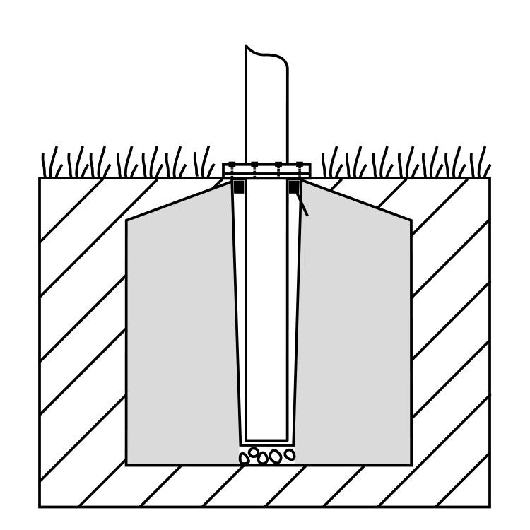 Justierhalterung aus Stahl, feuerverzinkt (Mast-Ø 90 & 100 mm, zulässiger Fundamentüberstand 15 cm)